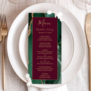 Emerald Green Gold Script Burgundy Wedding Menu