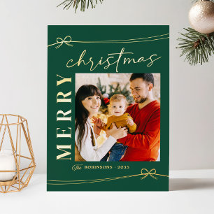 Emerald Green Gold Script Merry Christmas Photo