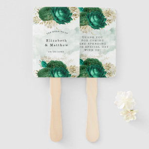 Emerald Green Gold Shine Glitter Wedding Thank You Hand Fan