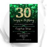 Emerald Green Gold Surprise 30th Birthday Invitation<br><div class="desc">Surprise 30th birthday party invitation. Elegant emerald green and black design with faux glitter gold. Features stylish diamonds, bokeh lights and script font. Men or women bday invite. Perfect for a stylish adult birthday party. Personalise with your own details. Message me if you need further customisation. Printed Zazzle invitations or...</div>