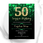 Emerald Green Gold Surprise 50th Birthday Invitation<br><div class="desc">Surprise 50th birthday party invitation. Elegant emerald green and black design with faux glitter gold. Features stylish diamonds, bokeh lights and script font. Men or women bday invite. Perfect for a stylish adult birthday party. Personalise with your own details. Message me if you need further customisation. Printed Zazzle invitations or...</div>