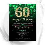 Emerald Green Gold Surprise 60th Birthday Invitation<br><div class="desc">Surprise 60th birthday party invitation. Elegant emerald green and black design with faux glitter gold. Features stylish diamonds, bokeh lights and script font. Men or women bday invite. Perfect for a stylish adult birthday party. Personalise with your own details. Message me if you need further customisation. Printed Zazzle invitations or...</div>