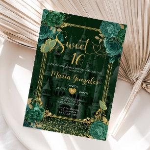 Emerald Green & Gold Sweet 16 Girl Birthday  Invitation