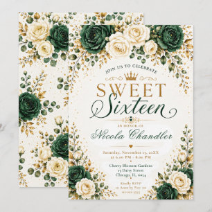 Emerald Green Gold Sweet Sixteen Invitation