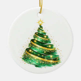 Emerald Green Gold Swirl Christmas Tree Ceramic Tree Decoration