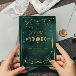 Emerald Green & Gold Tarot Celestial Bridal Shower Invitation