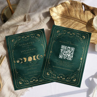 Emerald Green Gold Tarot Celestial QR Code Wedding