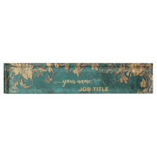Emerald green Gold Vintage Nameplate