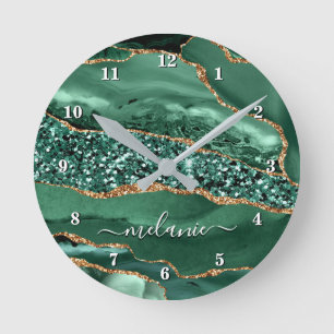 Emerald Green Gold Wall Clock Personalised Name