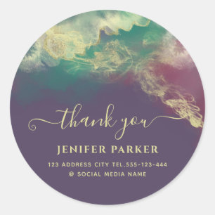 Emerald green gold watercolor script thank you classic round sticker
