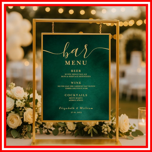  Emerald Green & Gold Wedding Bar Menu  Poster (Creator Uploaded)