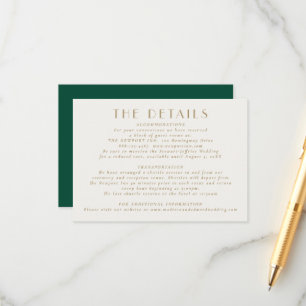 Emerald Green Gold Wedding Details Enclosure Card