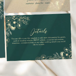 Emerald Green Gold Wedding Details Enclosure Card