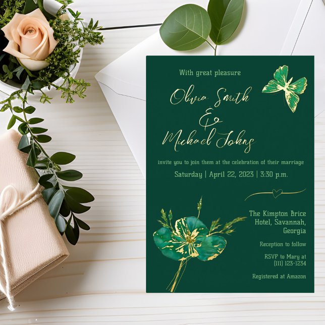 Emerald green gold Wedding Invitation (Creator Uploaded)