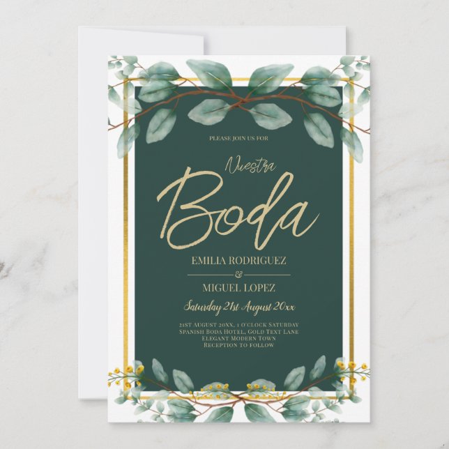 Emerald Green Gold Wedding Invitations Digital (Front)