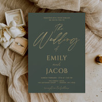 Emerald Green Gold Wedding Modern Script