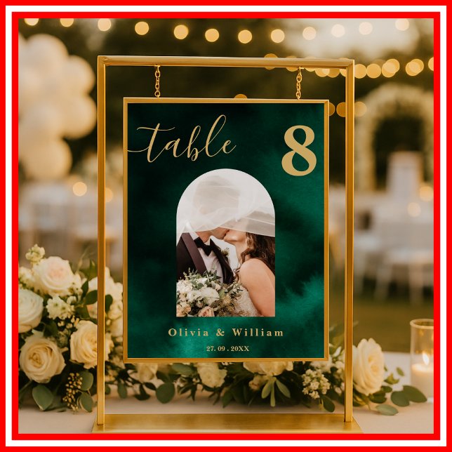 Emerald Green & Gold Wedding PHOTO Table Number  Poster (Creator Uploaded)