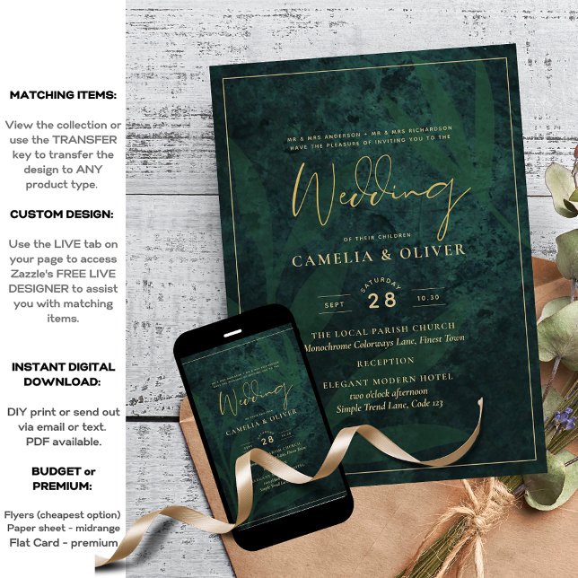 Emerald Green Gold Wedding Print Digital Download  Invitation (Creator Uploaded)