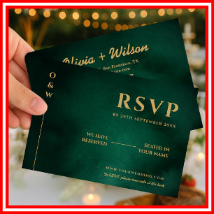 Emerald Green & Gold Wedding QR Code RSVP Card