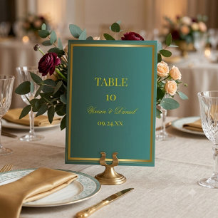 Emerald Green & Gold Wedding Table Number Card
