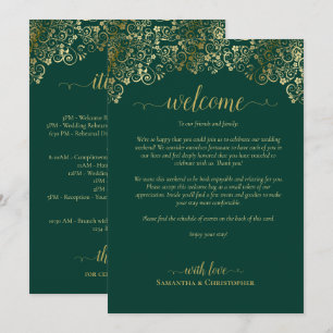 Emerald Green & Gold Wedding Welcome & Itinerary Programme