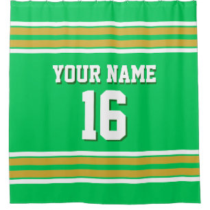 Emerald Green Gold White Stripes Sports Jersey Shower Curtain