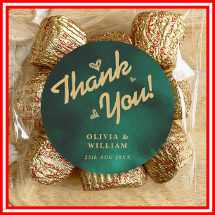 Emerald Green & Gold Wildflower Wedding Thank You Classic Round Sticker