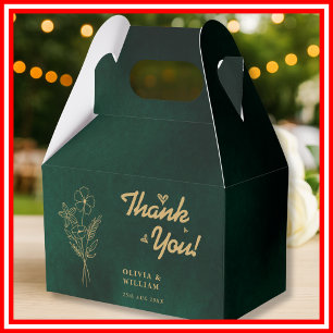 Emerald Green & Gold Wildflower Wedding Thank You Favour Box