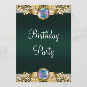 Emerald Green Gold Womans Birthday Party Invitation