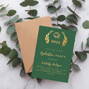 Emerald green gold wreath 2025 Graduation Party Invitation