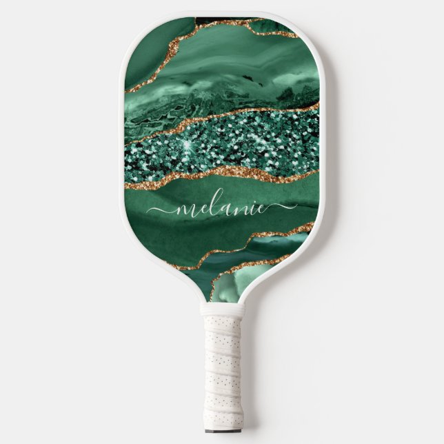 Emerald Green Gold Your Name Pickleball Paddle (Front)