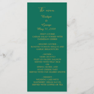 emerald green golden menu & program wedding card