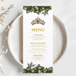 Emerald Green Golden Tiara Floral Quinceañera  Menu