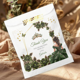 Emerald Green Golden Tiara Roses Quinceañera  Favour Bags