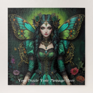 Emerald Green Gothic Butterfly Girl Jigsaw Puzzle