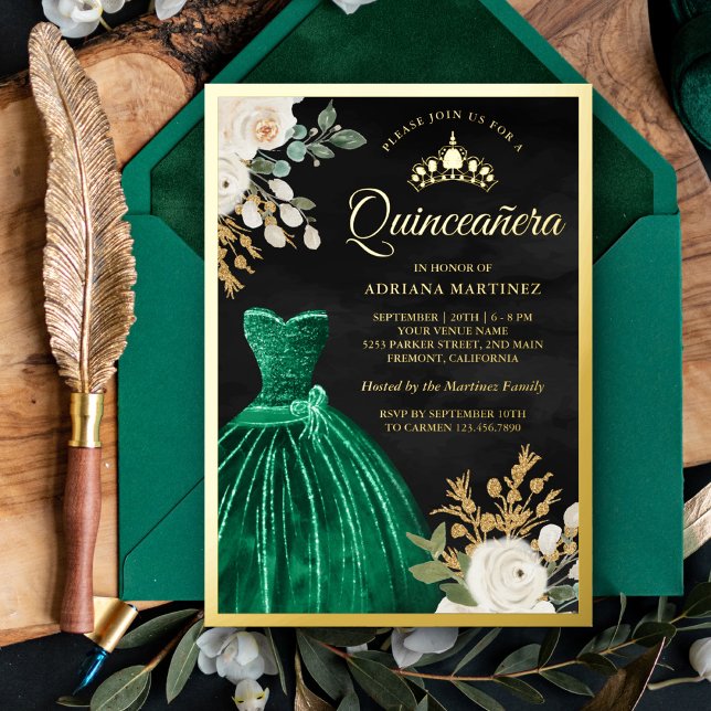 Emerald Green Gown Floral Black Quinceanera Gold (Creator Uploaded)