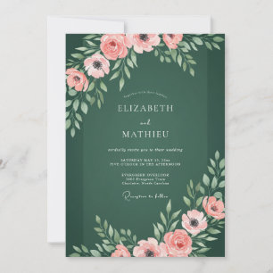 Emerald Green Graceful Botanical Wedding Invitation
