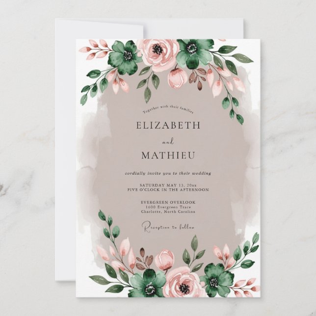 Emerald Green Graceful Rustic Wedding Invitation (Front)