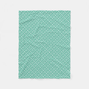 Emerald Green Greek Key Pattern Fleece Blanket