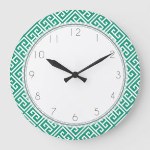 Emerald Green Greek Key Pattern Large Clock
