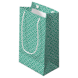 Emerald Green Greek Key Pattern Small Gift Bag
