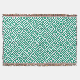 Emerald Green Greek Key Pattern Throw Blanket