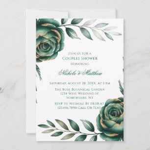 Emerald Green & Green Floral Couples Shower Invitation