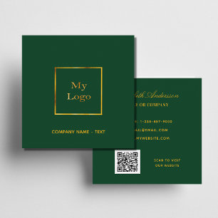 Emerald green grold logo QR code modern Square Business Card