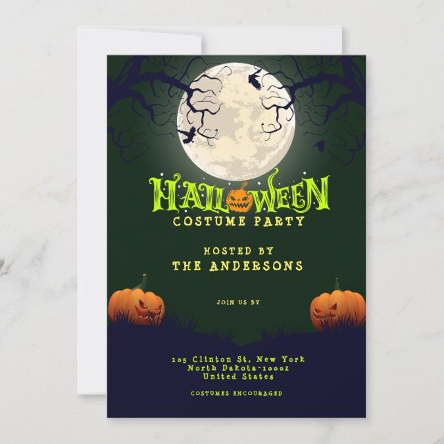 Emerald Green Halloween Costume Party Invitation (Front)