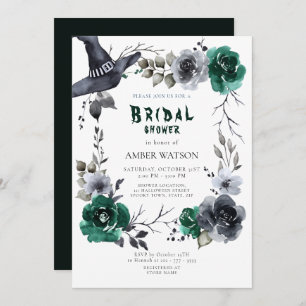 Emerald Green Halloween Fall Floral Bridal Shower Invitation