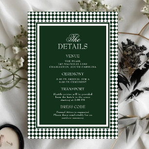 Emerald Green Harlequin Border Wedding Details Enclosure Card