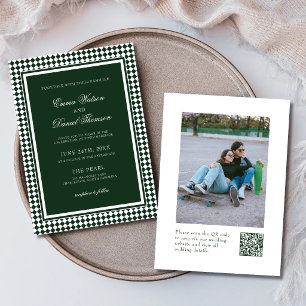Emerald Green Harlequin Photo QR Code Wedding Invitation
