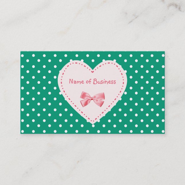 Emerald Green Heart Business Name Card (Front)