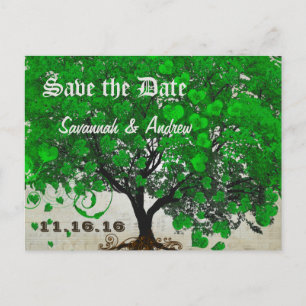 Emerald Green Heart Leaf Tree Save the Date Announcement Postcard